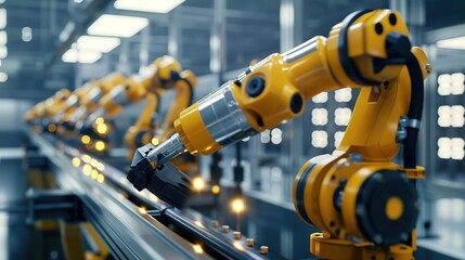 Industrial Robots in Factory Production Line - 3D Illustration