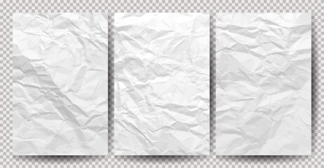 Set of white clean crumpled papers