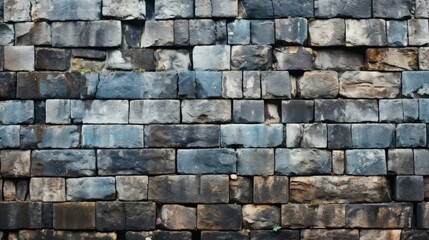 Naklejka premium Ancient stone wall of an 18th century castle or fortress with weathered and cracked bricks in close up view 