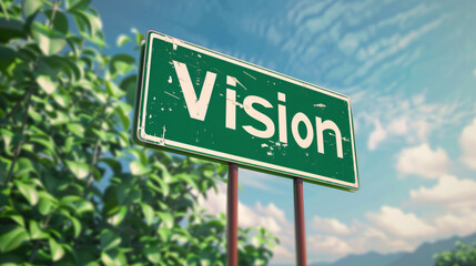Fototapeta premium Success and company strategy concept represented by vision text on green road sign