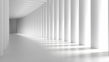 Fototapeta premium Perspective Of White Modern Architecture Hallway With Light From The Window At A End - 3d Rendering