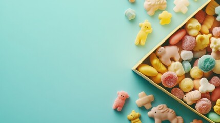 Obraz premium Gift Box of Animal Sweets: A gift box filled with assorted animal-shaped sweets.
