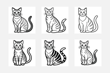 Sitting cat silhouette white background artwork set
