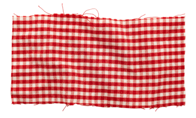 Piece of torn crumpled checkered fabric on a white background. Textile. Cellular tissue isolate