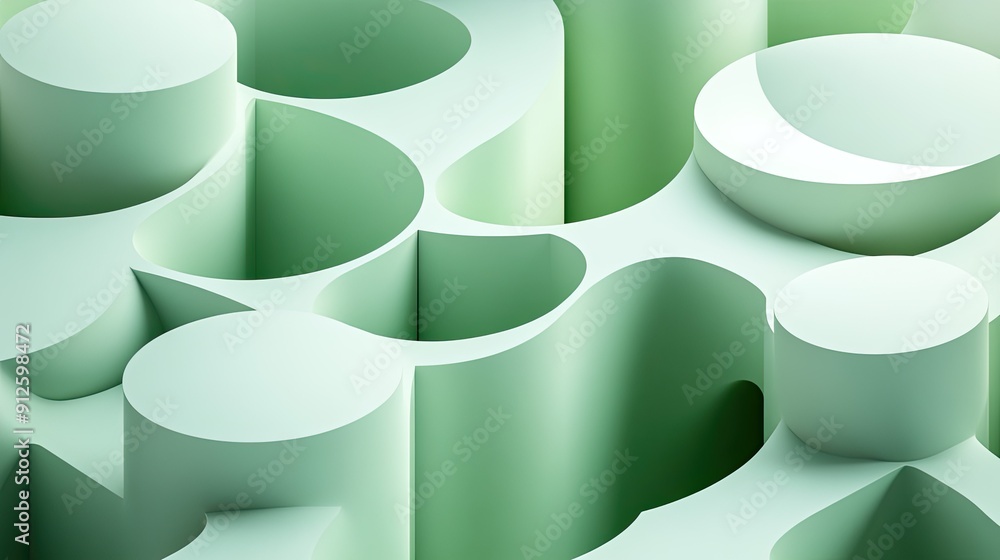 Poster abstract 3d light green background with geometric shapes and light shadows, creating a sense of dept