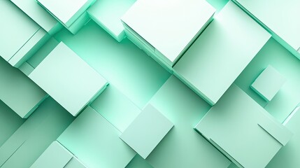 Fototapeta premium Abstract 3D light green background with geometric shapes and light shadows, creating a sense of depth and elegance.