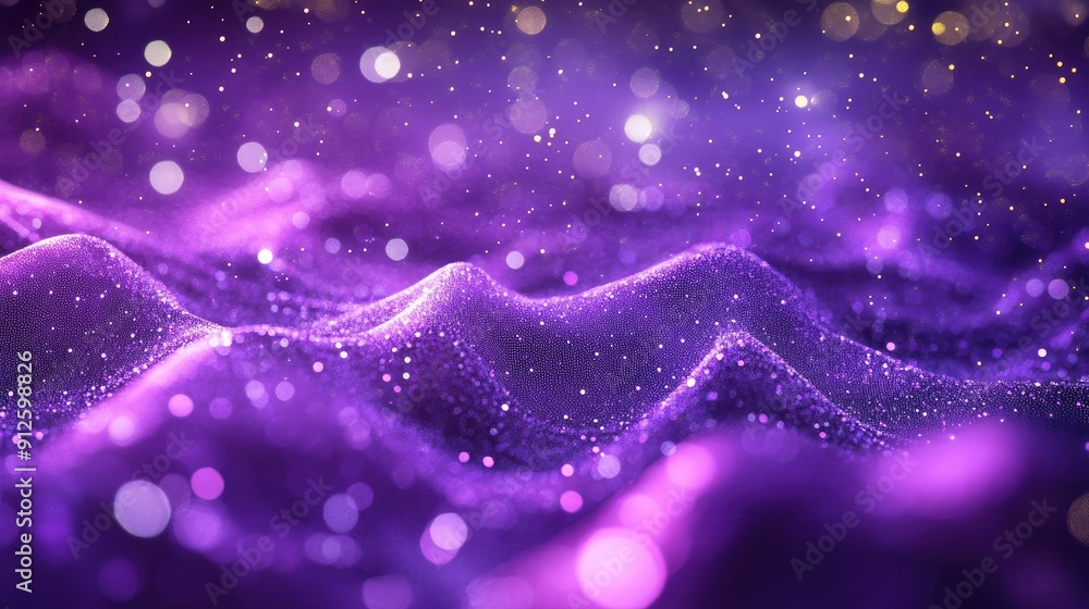 Aufkleber abstract 3d purple background with interconnected, floating particles and soft glow.