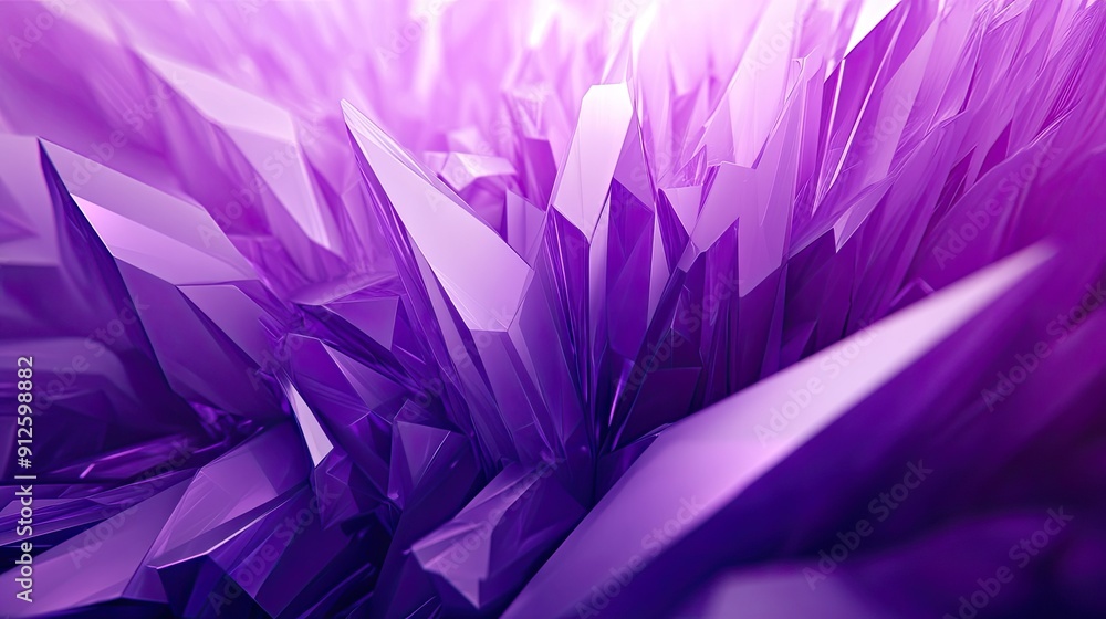 Poster abstract 3d purple background with layered, crystalline structures and sharp angles.