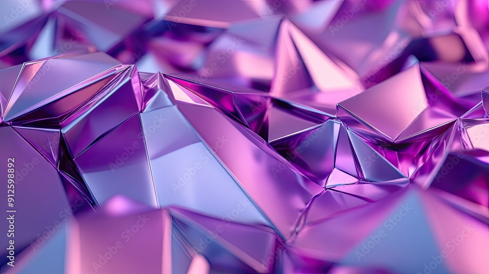 Poster abstract 3d purple background with layered, crystalline structures and sharp angles.
