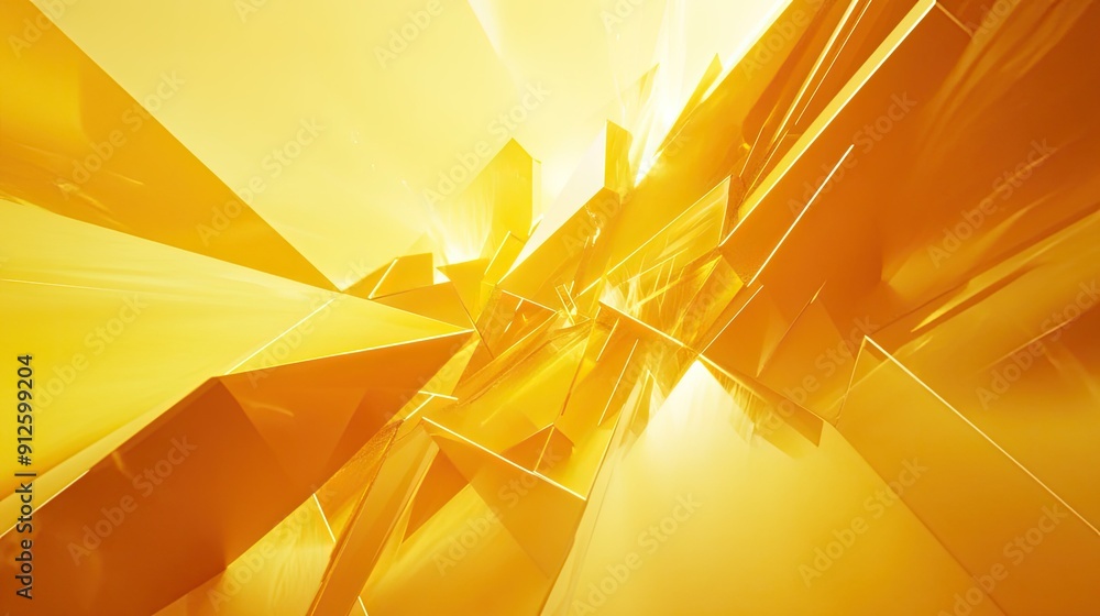 Poster abstract 3d yellow background with dynamic geometric shapes and light reflections, ideal for energet