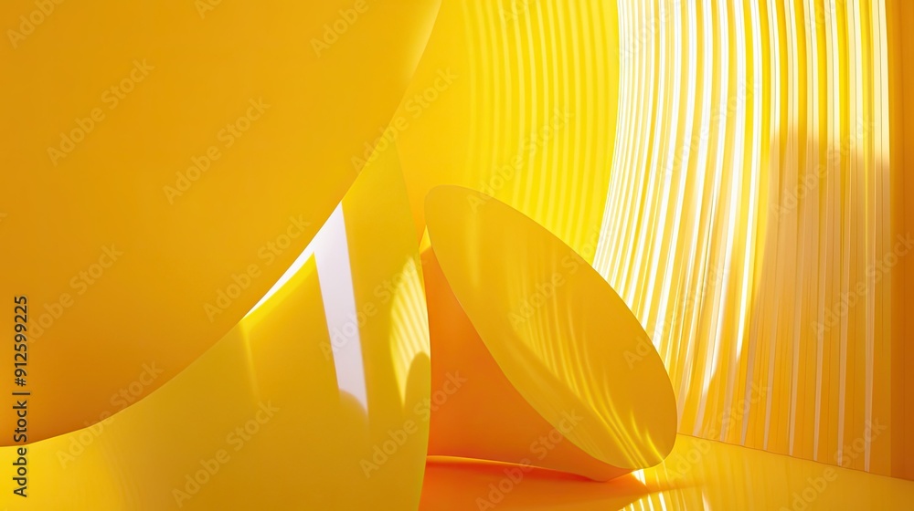 Poster abstract 3d yellow background with dynamic geometric shapes and light reflections, ideal for energet