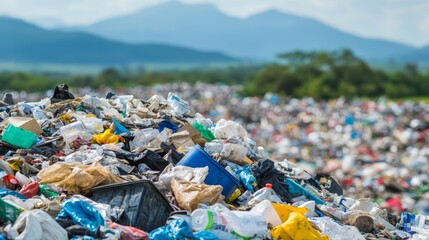 A landfill with scavengers searching for recyclable materials among the trash