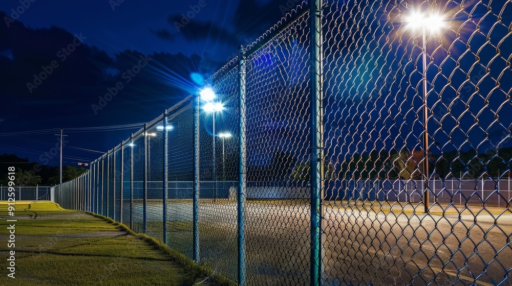 Poster the integration of chain link fences with motion-sensor lighting and surveillance cameras enhances s