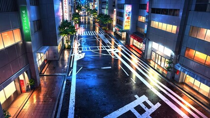 a street in tokyo japan aesthetic anime style for background