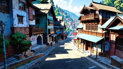 Fototapeta premium a street in india aesthetic anime style for background