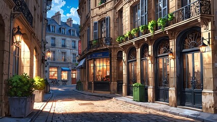 Fototapeta premium a street in france aesthetic anime style for background