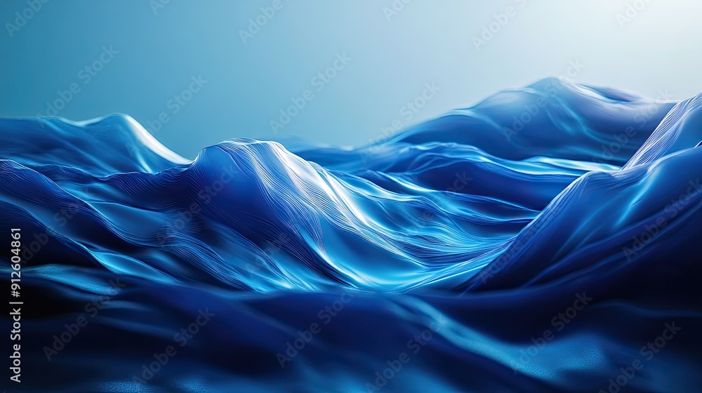 Aufkleber ocean-inspired 3d blue background with fluid waves and soft lighting, creating a calming and serene 