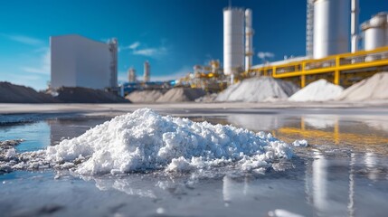 An industrial waste dump with toxic chemicals seeping into the soil and water