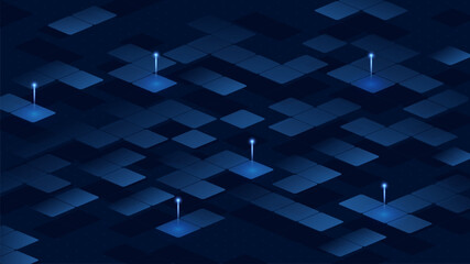 Abstract concept of navigation on Squares background. Pins on Squares. Navigation plan highlights way to points. Vector illustration