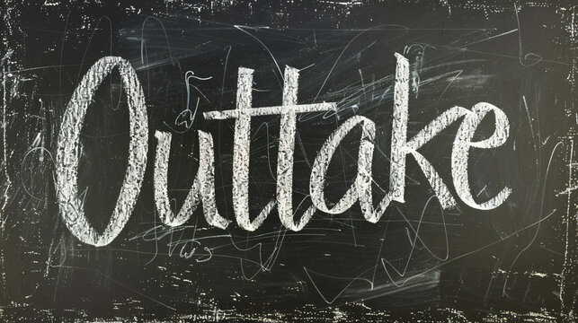 Outtake word written on a used blackboard with chalk, concept of error or failed attempt