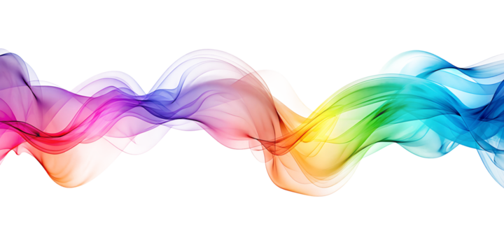 rainbow colored streaming smoke wave isolated on white or transparent png