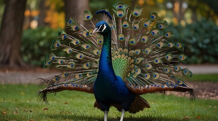 Fototapeta premium Colorful peacock in the park.generative.ai 