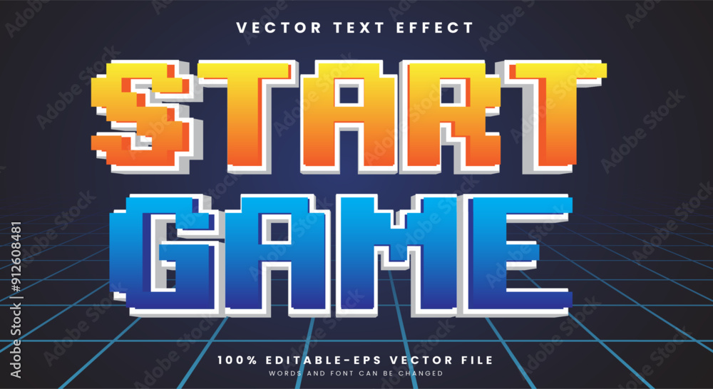 Poster start game pixel editable text effect template