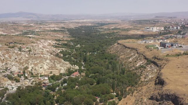 drone, aerial, cappadocia, hidtory, turkey, t&uuml;rkiye, landscape, view, city, hill, town, village, travel, mountains, nature, architecture, cityscape, valley, summer, green, old, building, hills, panora