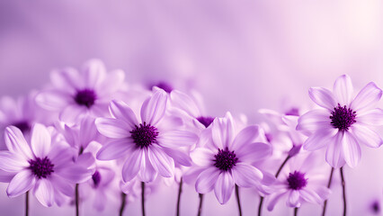 Fototapeta premium A bunch of purple flowers are arranged in a row