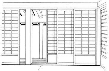 漫画風ペン画イラスト　和風_室内