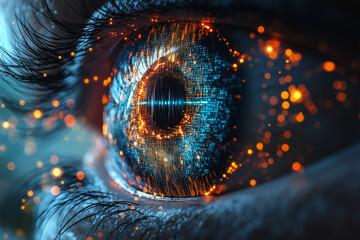 A human eye augmented with a digital interface, scanning information