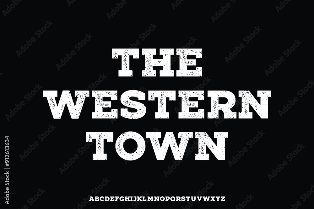 Poster classic bold slab serif western style alphabet display font vector. rough textured typeface