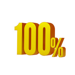 3d illustration of golden number 100 percent or 100% isolated on white background. 3d render.