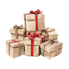 Obraz premium Christmas watercolor paper gift box isolated on white