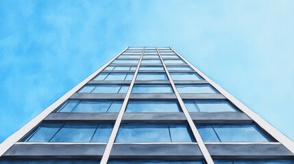 Detailed watercolor sketch of a modern skyscraper, sleek lines and glass facade, vibrant urban setting, realistic elements, high-resolution, capturing the innovation in design