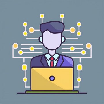 logo illustration jeune homme professionnel service client en ia, r&eacute;seau gestion	
