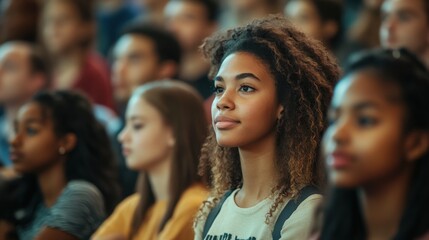 Fototapeta premium Engaged Diverse Students at College Orientation Session in Lecture Hall