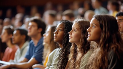 Fototapeta premium Engaged College Students at Orientation Session in Large Lecture Hall