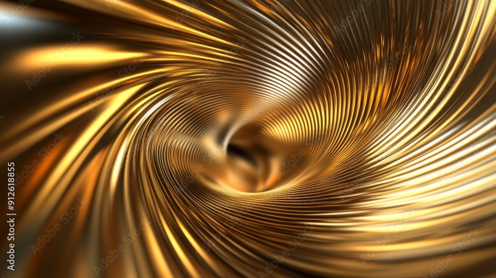 Poster abstract 3d golden vortex with bright, radiant curves, emphasizing motion and elegance.