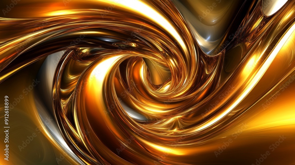 Poster Abstract 3D golden vortex with bright, radiant curves, emphasizing motion and elegance.