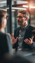 business man talking to people in the office