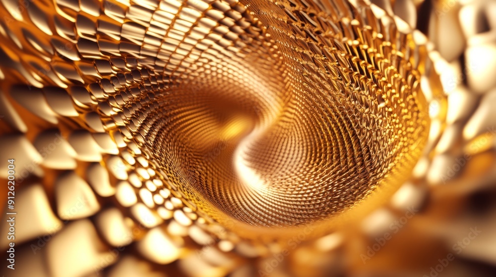 Fototapete Abstract 3D golden vortex with shimmering patterns, creating a sense of luxury and depth.