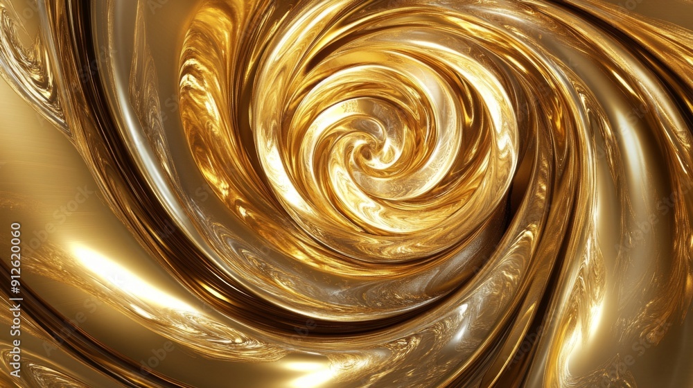 Leinwandbilder Abstract 3D golden vortex with shimmering patterns, creating a sense of luxury and depth.
