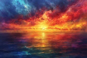 A dramatic watercolor sky with dark, stormy clouds and bright bursts of color 