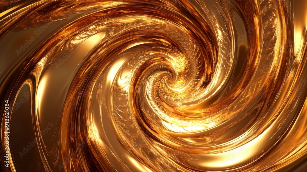 Leinwandbilder Abstract 3D golden vortex with swirling, radiant patterns, creating a dynamic and luxurious effect.