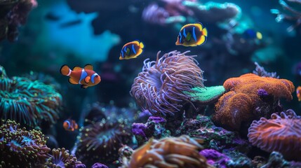 Coral reef with colorful fish, underwater world and its inhabitants