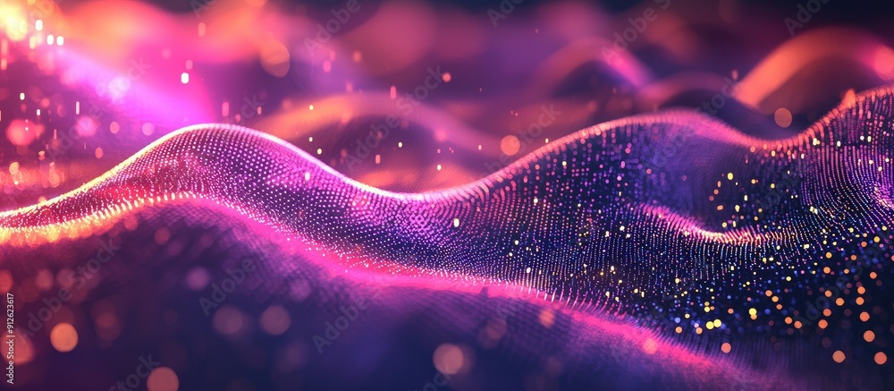 Aufkleber Dynamic wave of particles with abstract gradient hologram Background of digital technology and music