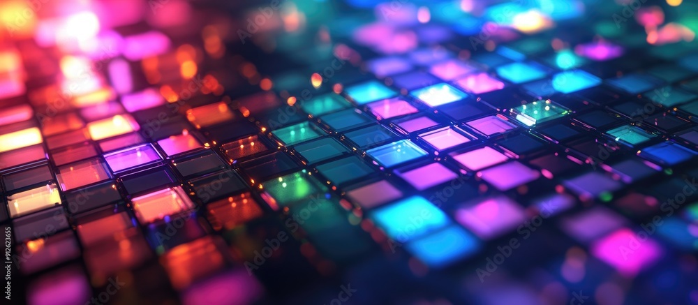 Poster vibrant mosaic background reflecting technology concepts abstract multicolored led squares in a digi