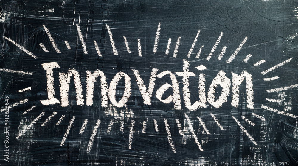 Aufkleber blackboard with white chalk writing innovation surrounded by bold lines emphasizing the concept