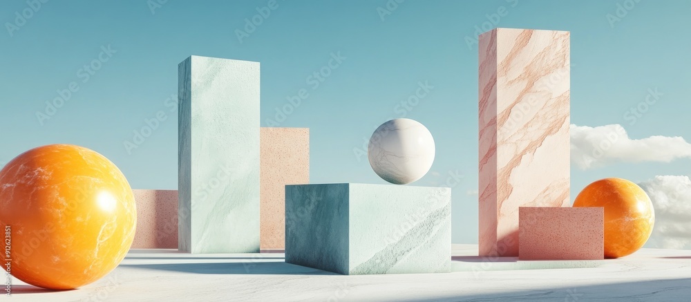Aufkleber minimalist geometric design in abstract 3d rendering